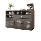 Credenza Art Déco in legno nero con 4 cassetti e ante in vetro