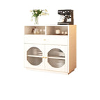 Credenza Art Déco in legno nero con 4 cassetti e ante in vetro