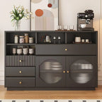 Credenza Art Déco in legno nero con 4 cassetti e ante in vetro