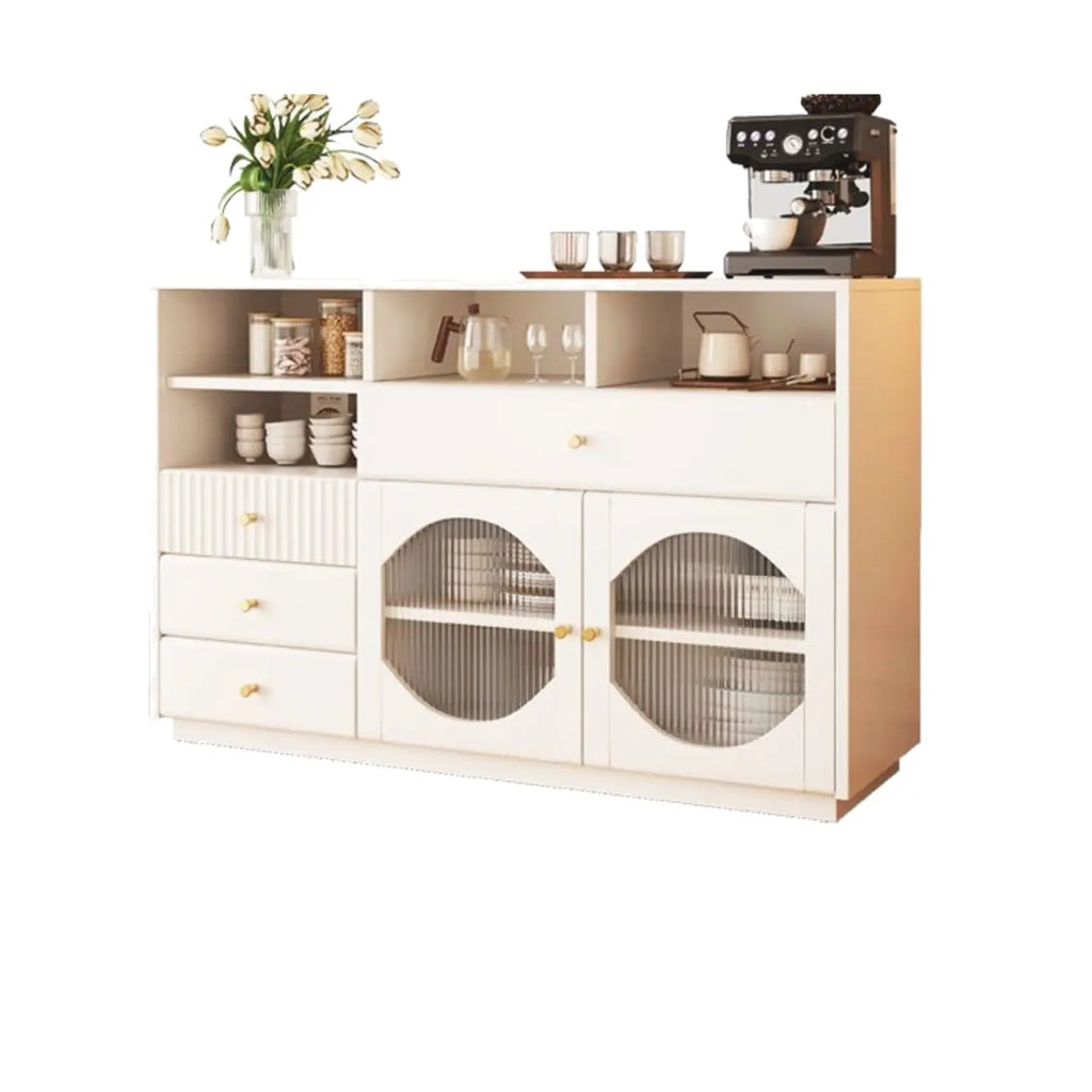 Credenza Art Déco in legno nero con 4 cassetti e ante in vetro