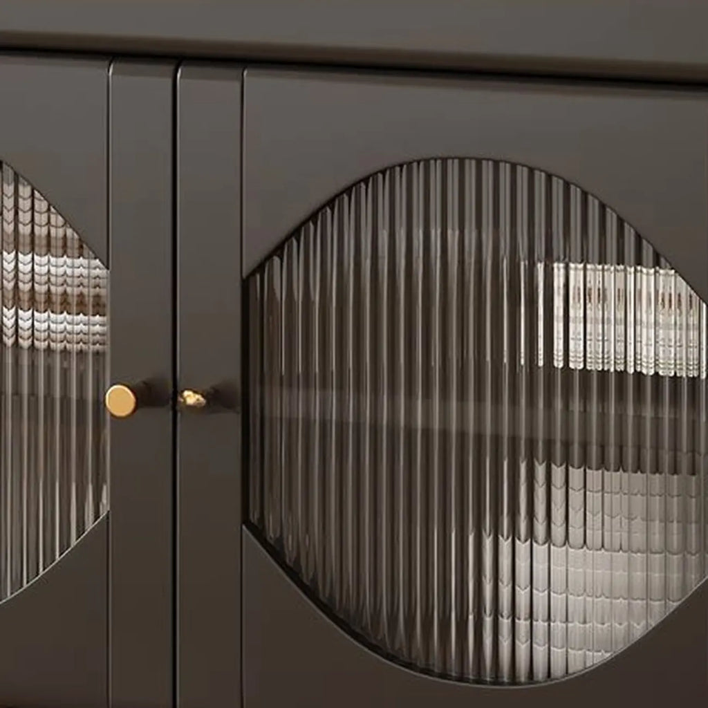Credenza Art Déco in legno nero con 4 cassetti e ante in vetro