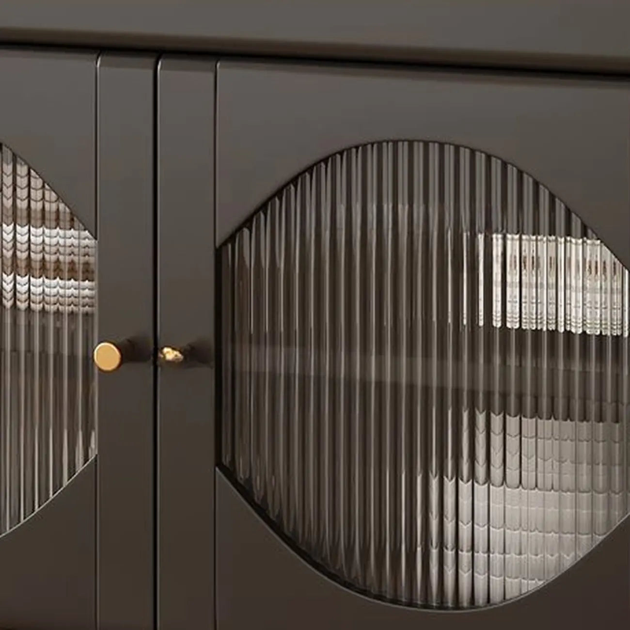 Credenza Art Déco in legno nero con 4 cassetti e ante in vetro