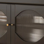 Credenza Art Déco in legno nero con 4 cassetti e ante in vetro