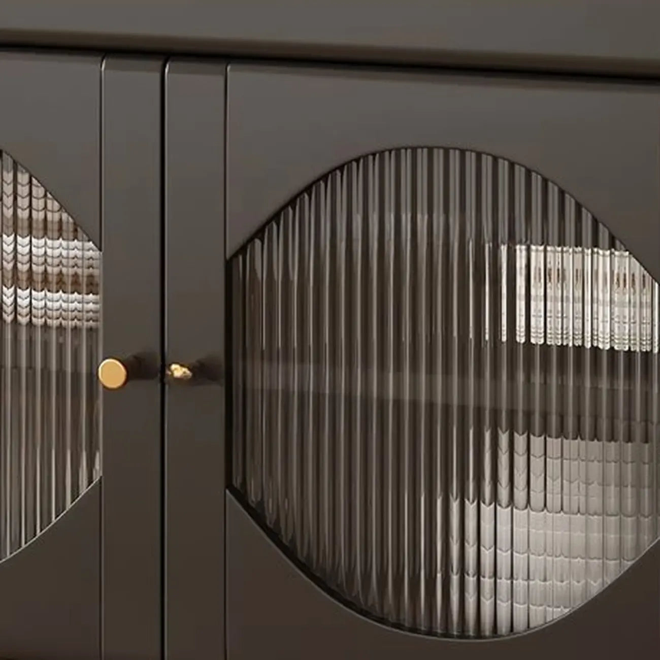 Credenza Art Déco in legno nero con 4 cassetti e ante in vetro