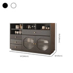 Credenza Art Déco in legno nero con 4 cassetti e ante in vetro
