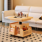 Table basse carrée extensible en bois à plateau relevable sur roulettes