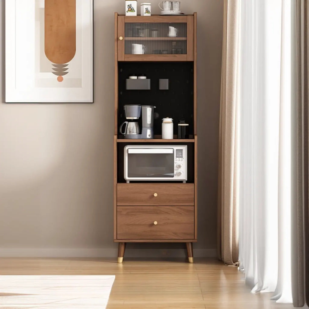 Buffet haut compact en bois brun à 2 tiroirs avec étagère