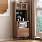 Buffet haut compact en bois brun à 2 tiroirs avec étagère