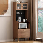 Buffet haut compact en bois brun à 2 tiroirs avec étagère