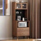 Buffet haut compact en bois brun à 2 tiroirs avec étagère