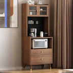 Buffet haut compact en bois brun à 2 tiroirs avec étagère