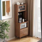 Buffet haut compact en bois brun à 2 tiroirs avec étagère
