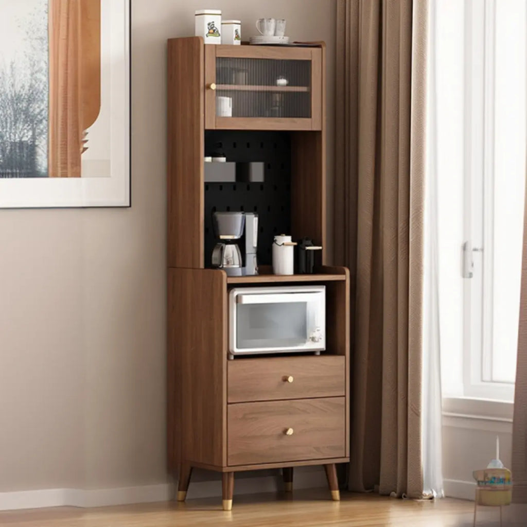 Buffet haut compact en bois brun à 2 tiroirs avec étagère