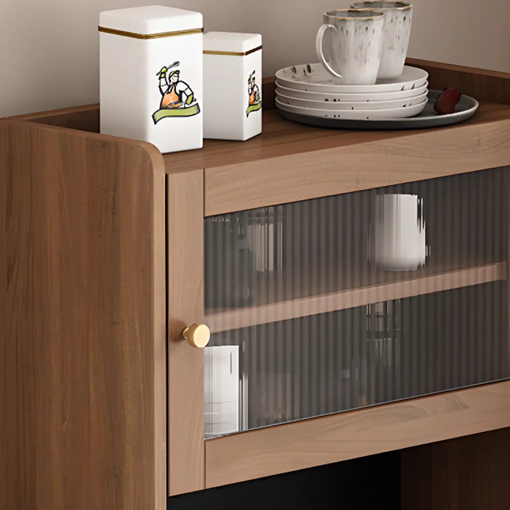 Buffet haut compact en bois brun à 2 tiroirs avec étagère