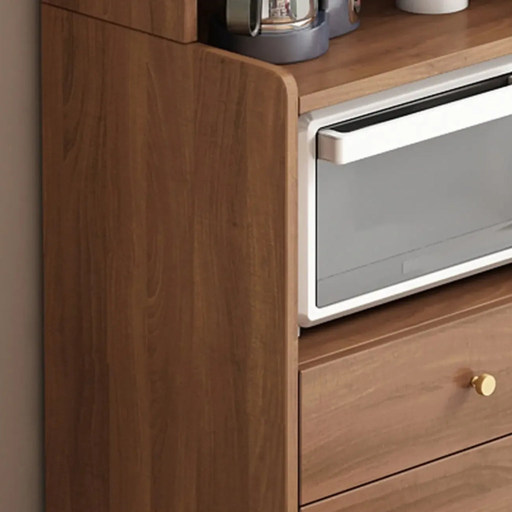 Buffet haut compact en bois brun à 2 tiroirs avec étagère