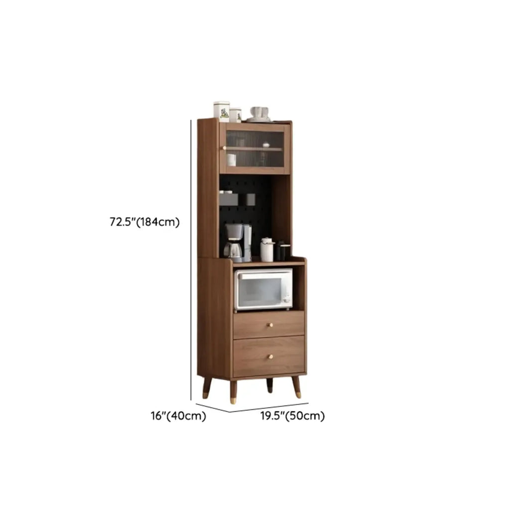 Buffet haut compact en bois brun à 2 tiroirs avec étagère