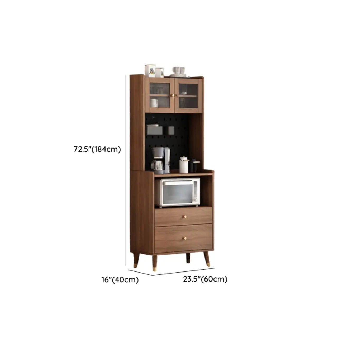 Buffet haut compact en bois brun à 2 tiroirs avec étagère