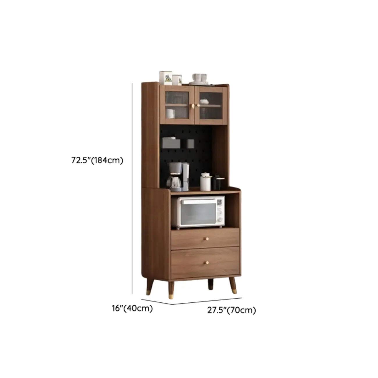 Buffet haut compact en bois brun à 2 tiroirs avec étagère
