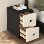 Table de chevet moderne en bois noir et blanc cassé avec rangement à 2 tiroirs