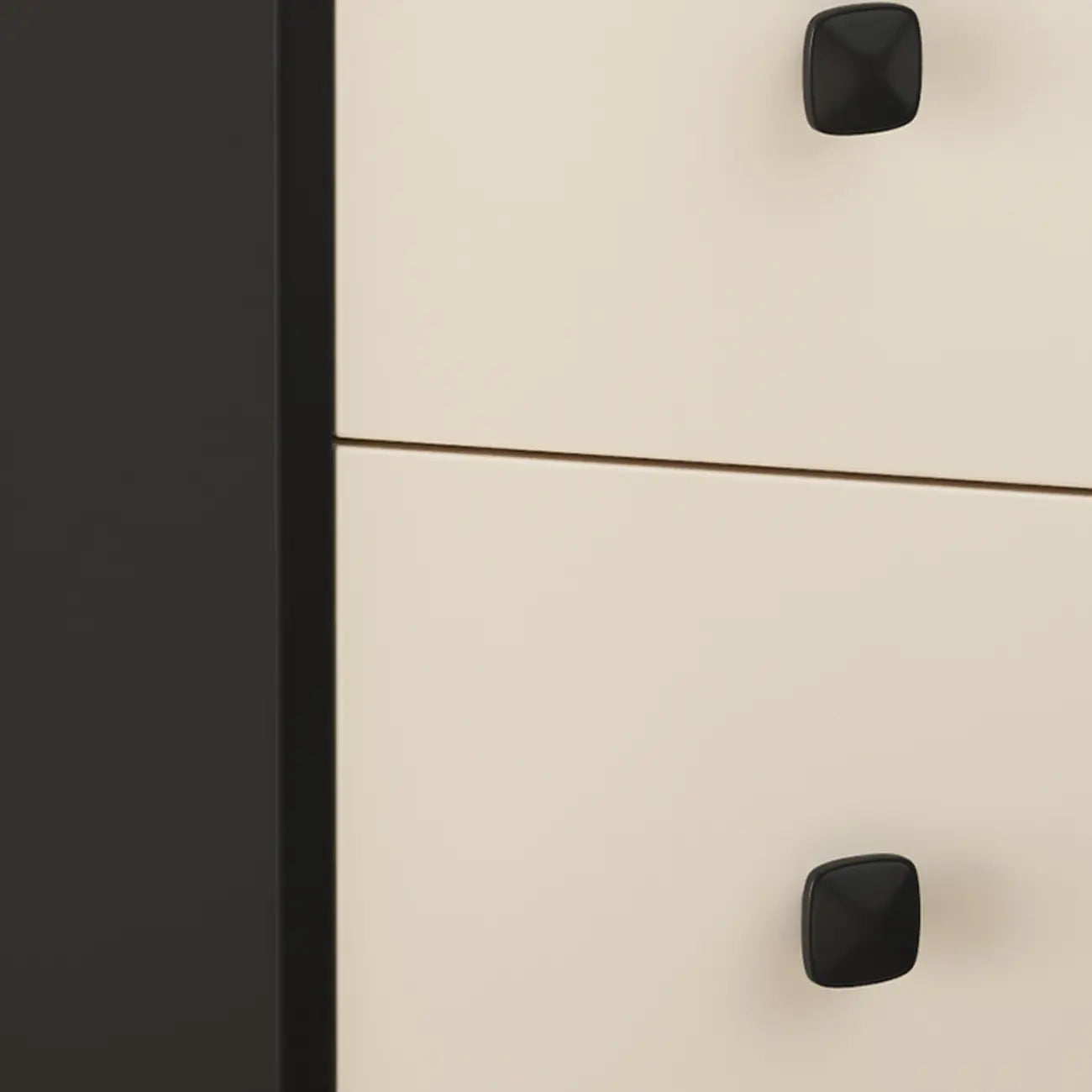 Table de chevet moderne en bois noir et blanc cassé avec rangement à 2 tiroirs