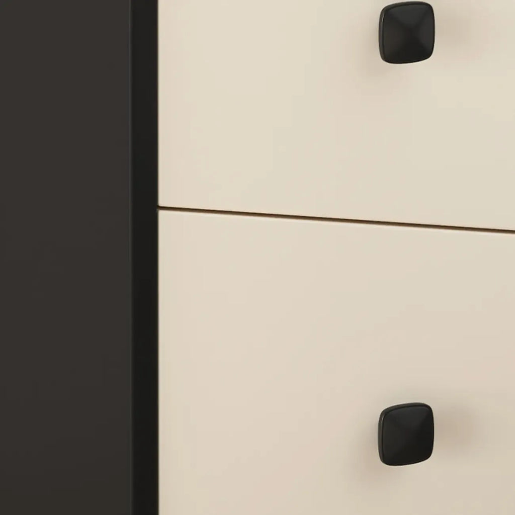 Table de chevet moderne en bois noir et blanc cassé avec rangement à 2 tiroirs