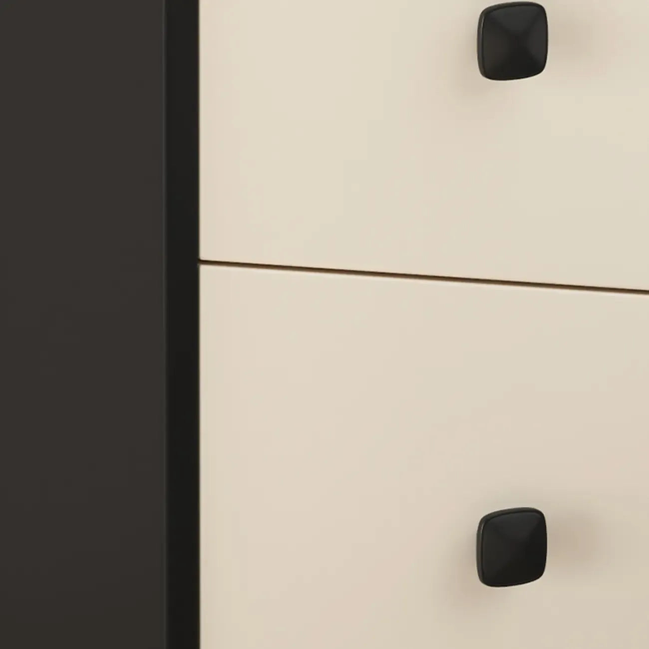 Table de chevet moderne en bois noir et blanc cassé avec rangement à 2 tiroirs