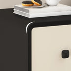 Table de chevet moderne en bois noir et blanc cassé avec rangement à 2 tiroirs