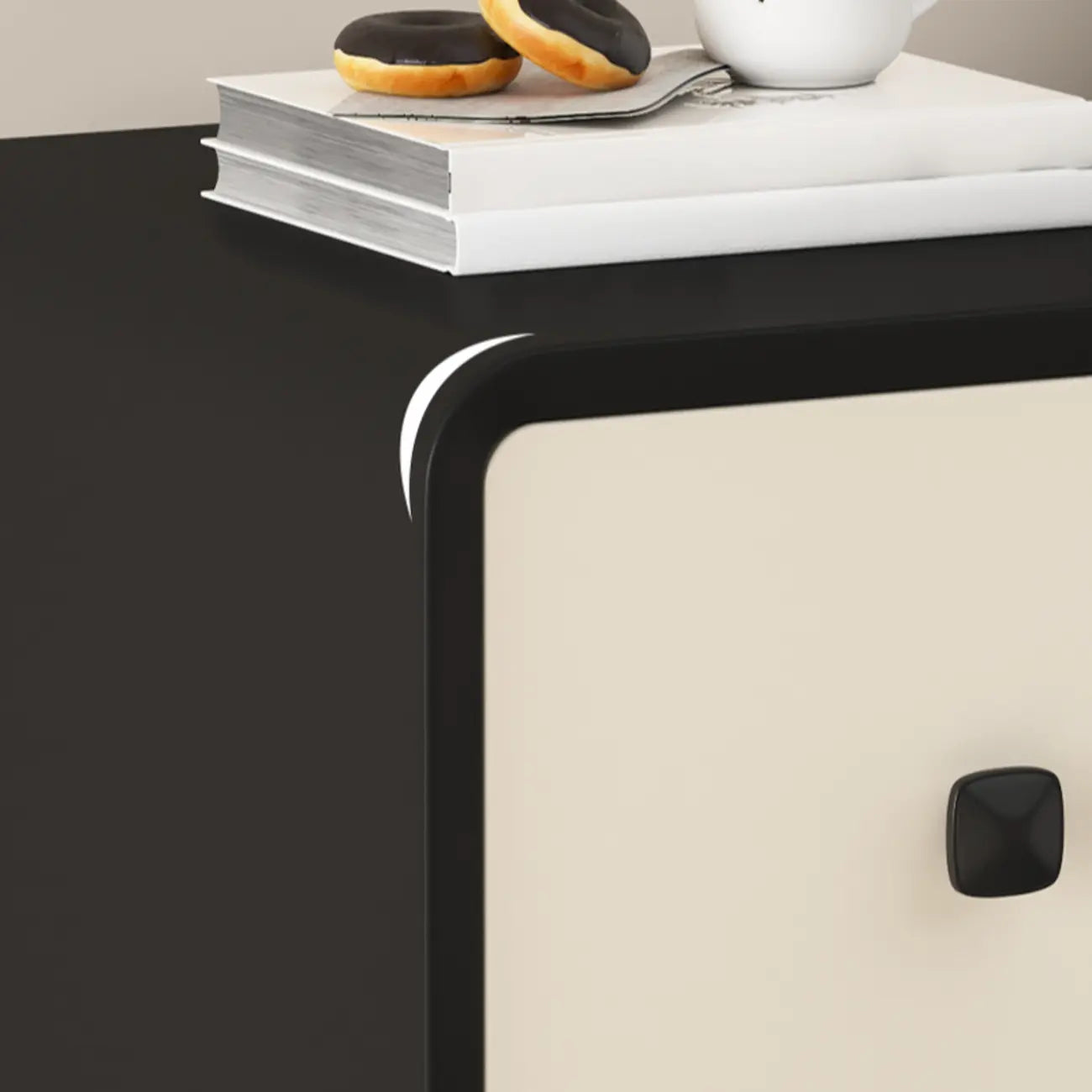 Table de chevet moderne en bois noir et blanc cassé avec rangement à 2 tiroirs