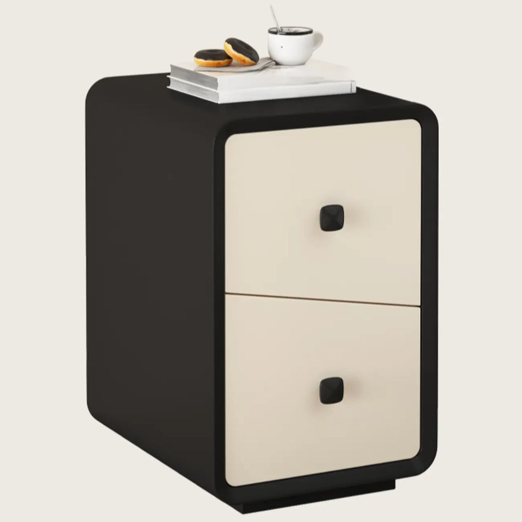 Table de chevet moderne en bois noir et blanc cassé avec rangement à 2 tiroirs
