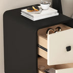 Table de chevet moderne en bois noir et blanc cassé avec rangement à 2 tiroirs