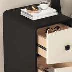 Table de chevet moderne en bois noir et blanc cassé avec rangement à 2 tiroirs