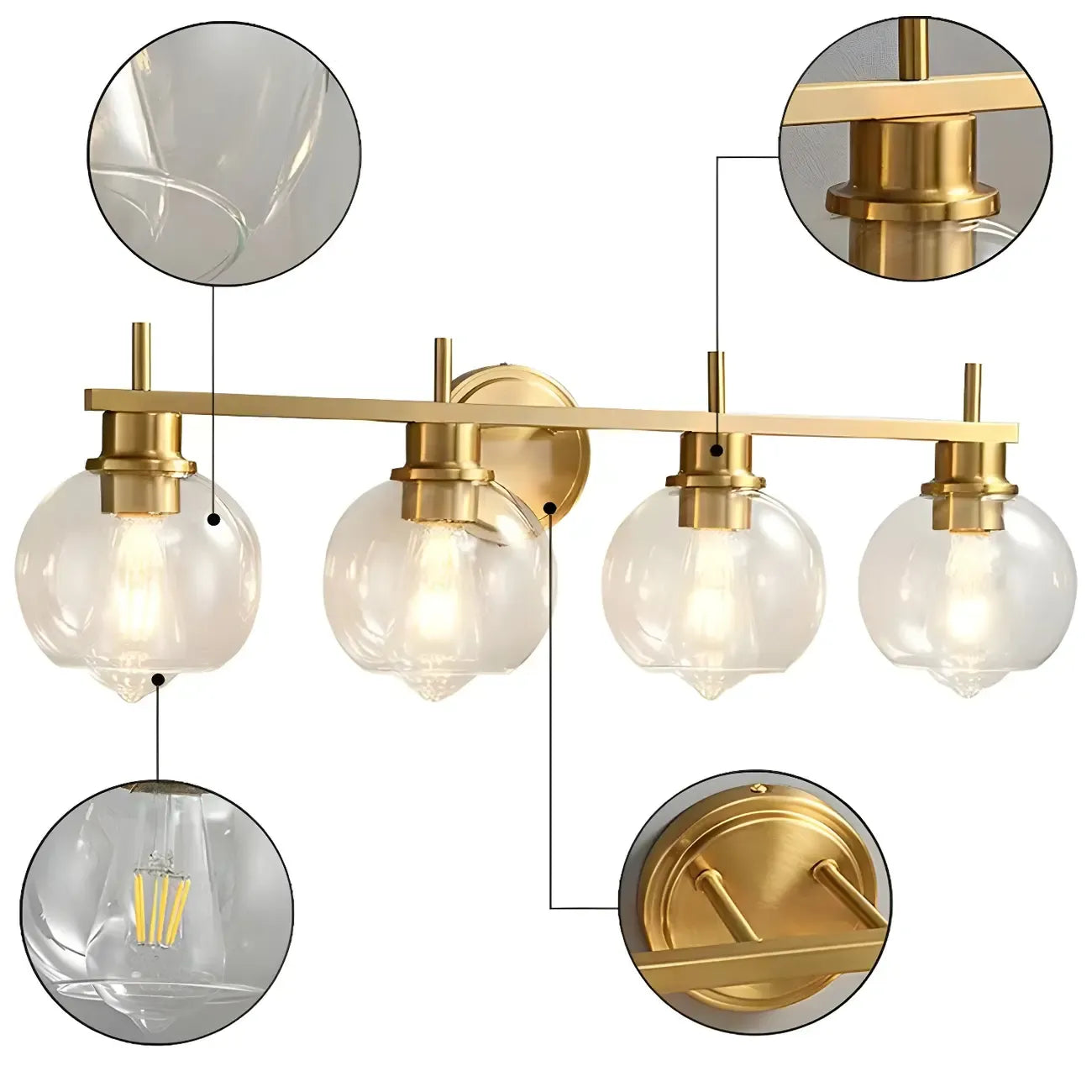 Applique murale globe en laiton style moderne pour salle de bain
