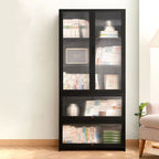Bibliothèque verticale moderne en bambou noir avec portes en acrylique