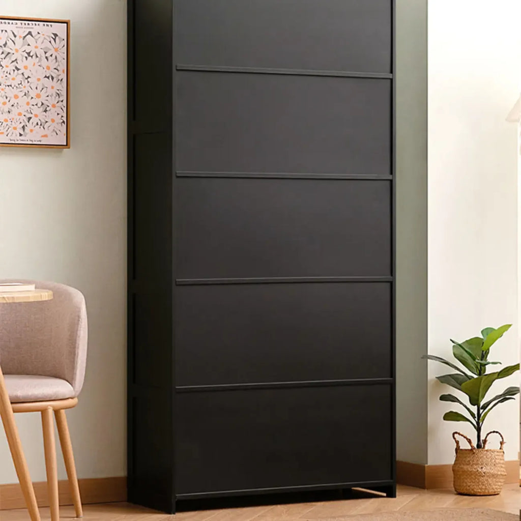 Bibliothèque verticale moderne en bambou noir avec portes en acrylique