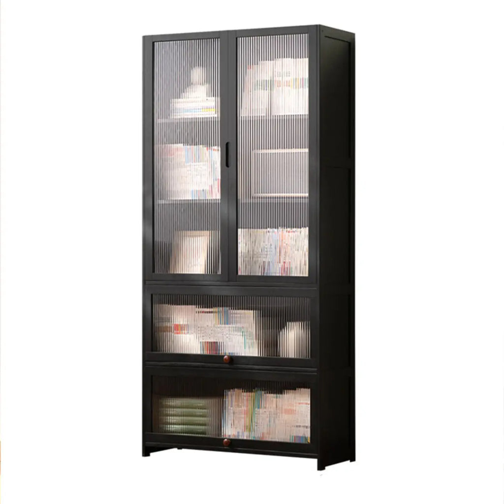 Bibliothèque verticale moderne en bambou noir avec portes en acrylique