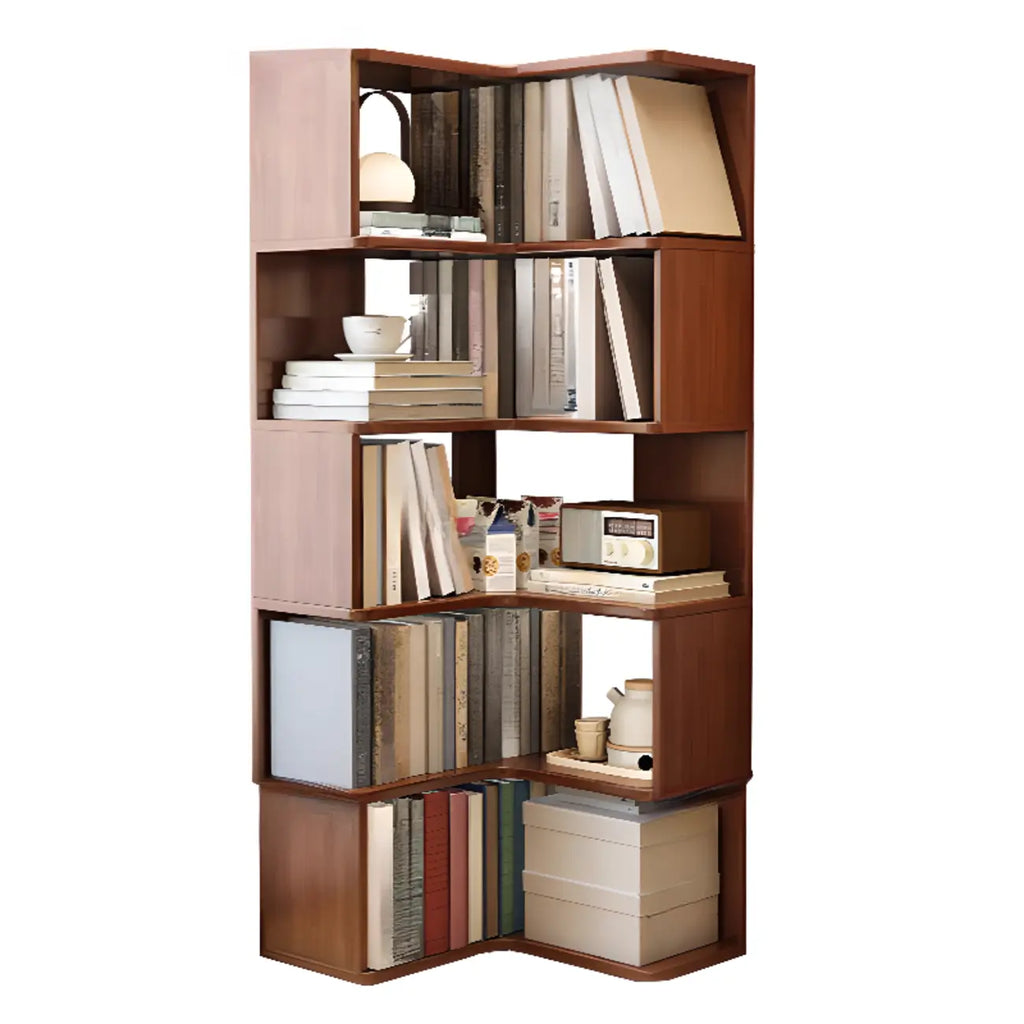 Bibliothèque d'angle verticale minimaliste en bois brun
