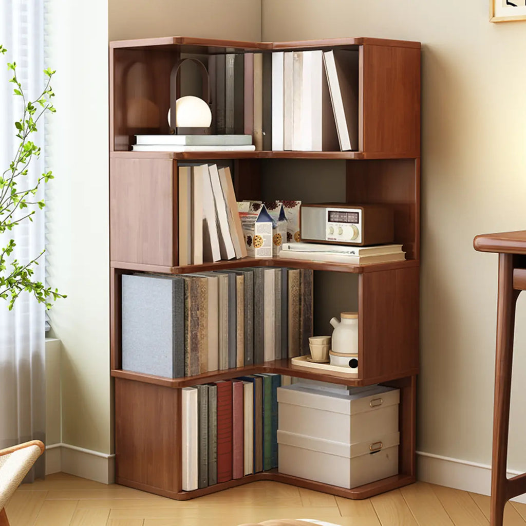 Bibliothèque d'angle verticale minimaliste en bois brun