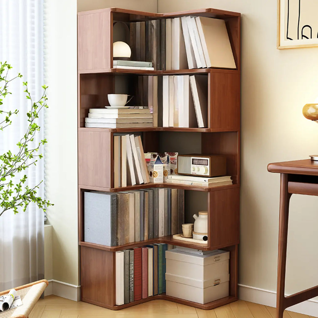 Bibliothèque d'angle verticale minimaliste en bois brun