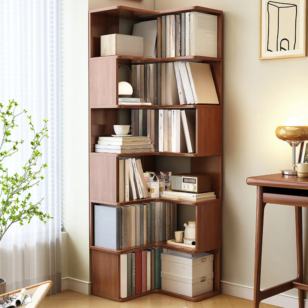 Bibliothèque d'angle verticale minimaliste en bois brun