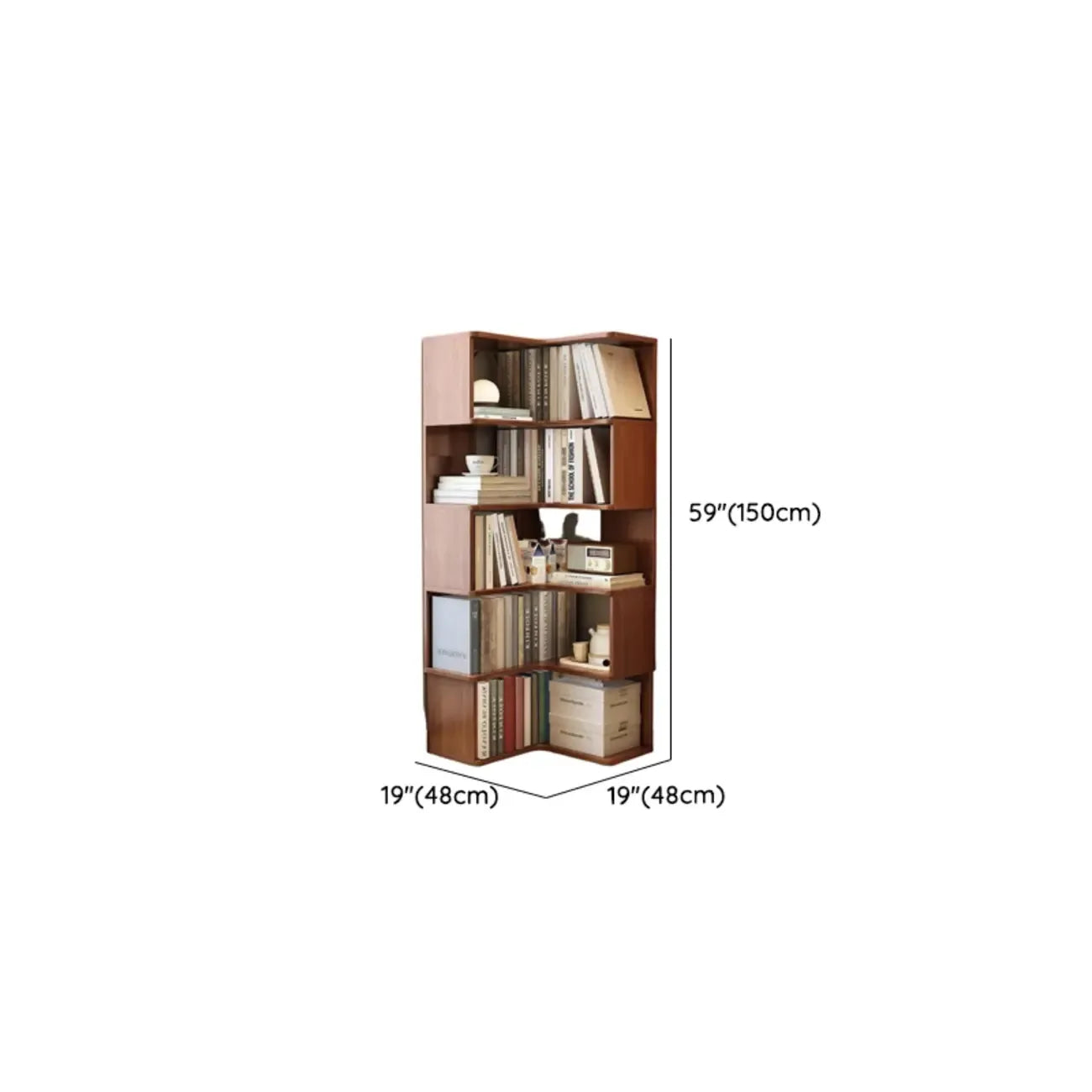 Bibliothèque d'angle verticale minimaliste en bois brun