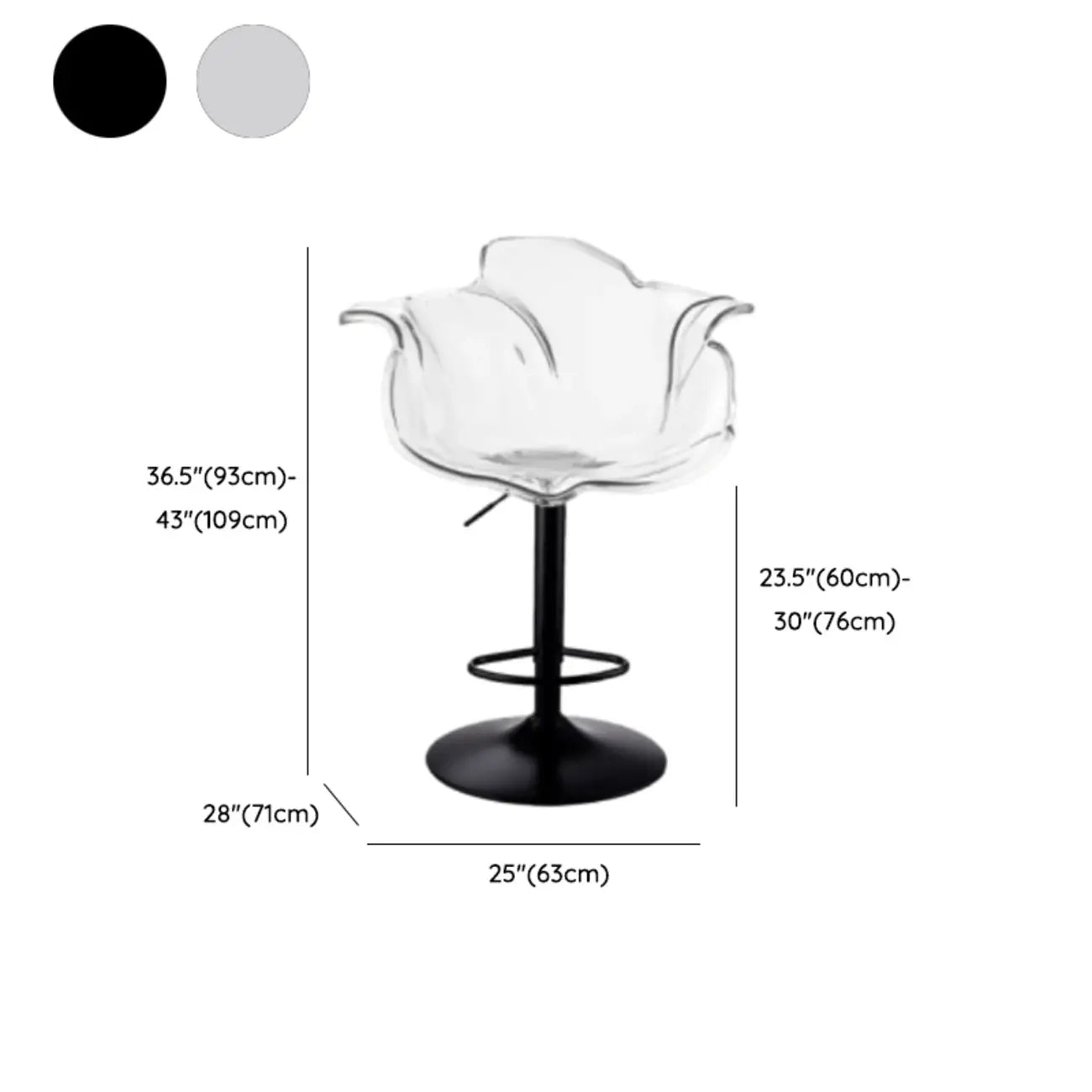 Tabourets de bar pivotants en acrylique transparent, réglables en hauteur et avec dossier