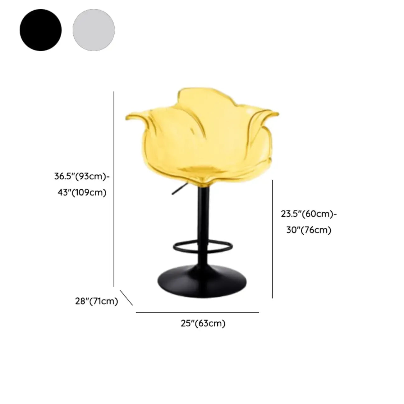 Tabourets de bar pivotants en acrylique transparent, réglables en hauteur et avec dossier