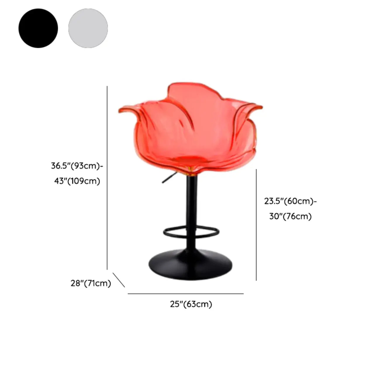 Tabourets de bar pivotants en acrylique transparent, réglables en hauteur et avec dossier