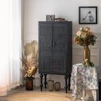 Buffet en bois noir à motif artistique, 3 étagères