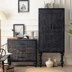 Buffet en bois noir à motif artistique, 3 étagères