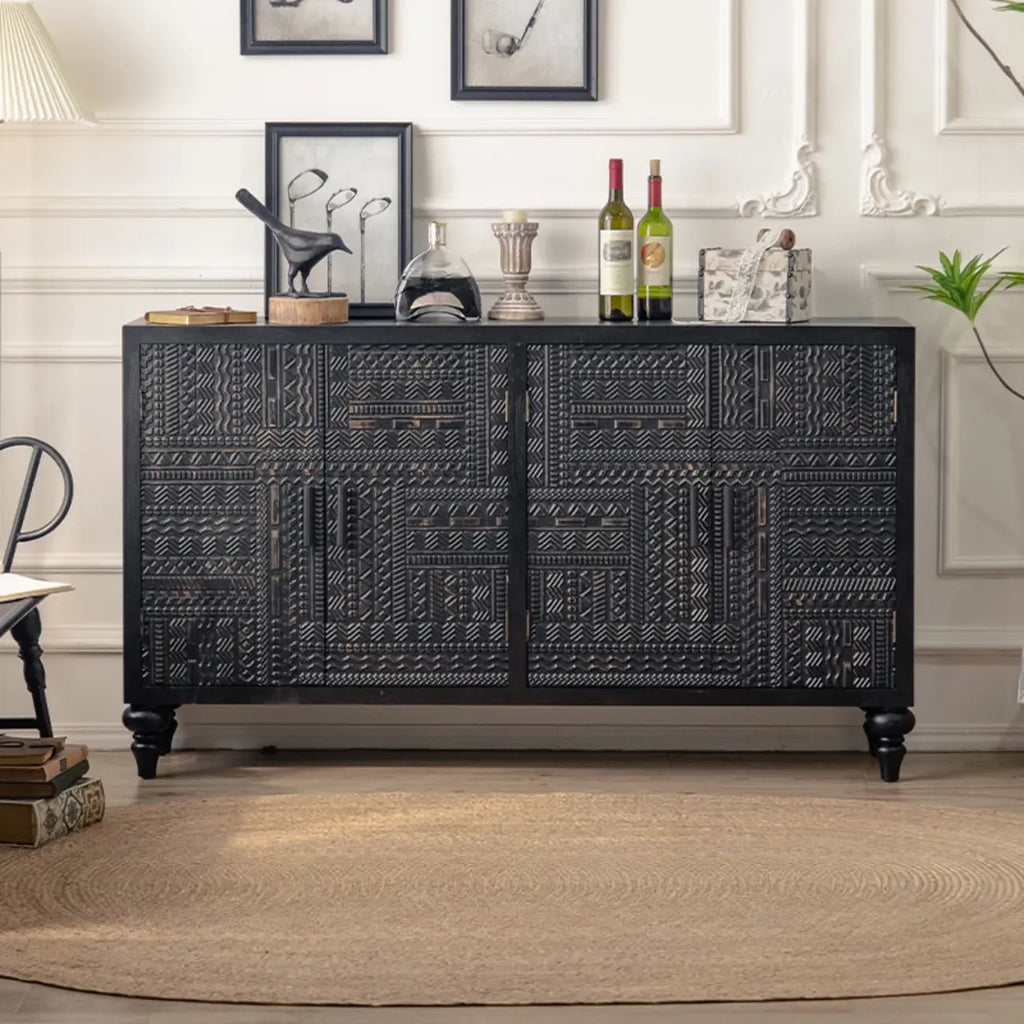Buffet en bois noir à motif artistique, 3 étagères
