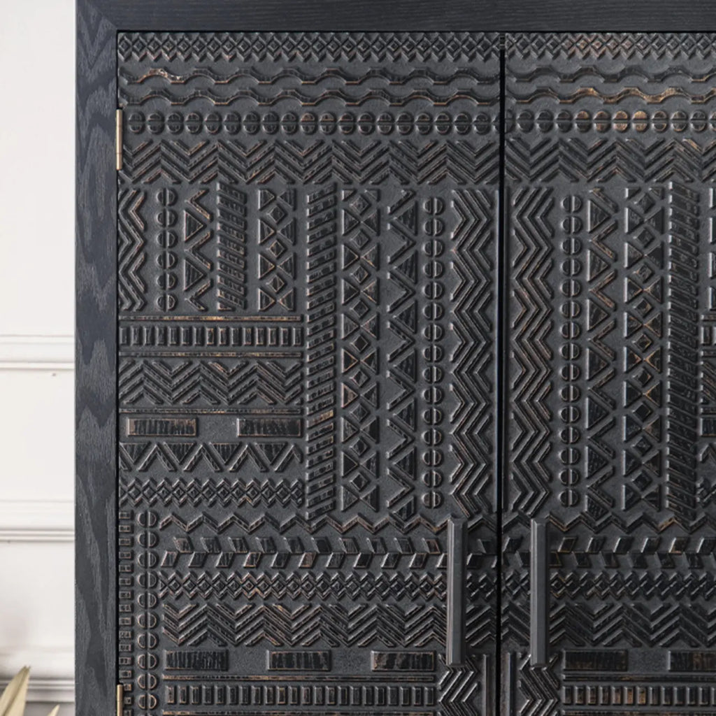 Buffet en bois noir à motif artistique, 3 étagères