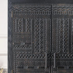Buffet en bois noir à motif artistique, 3 étagères