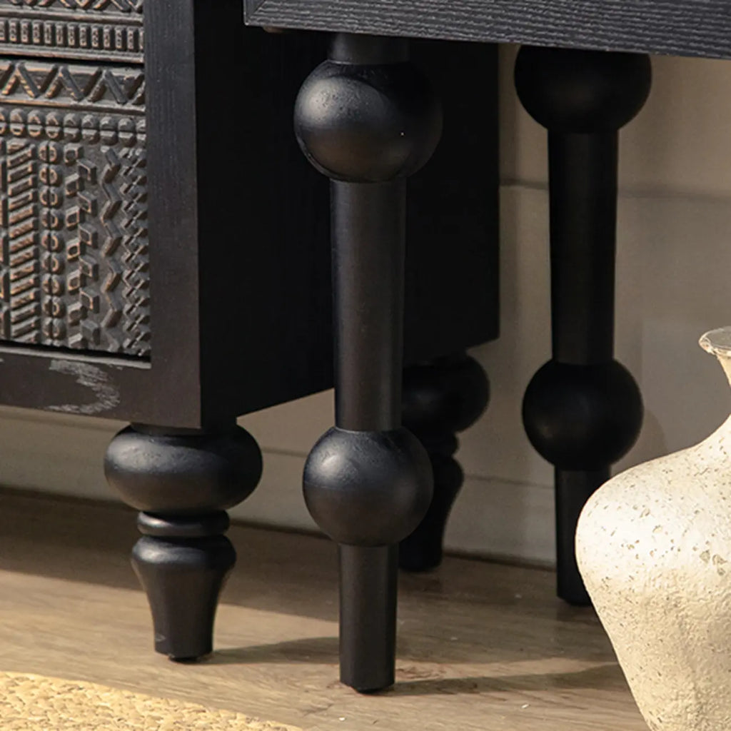 Buffet en bois noir à motif artistique, 3 étagères