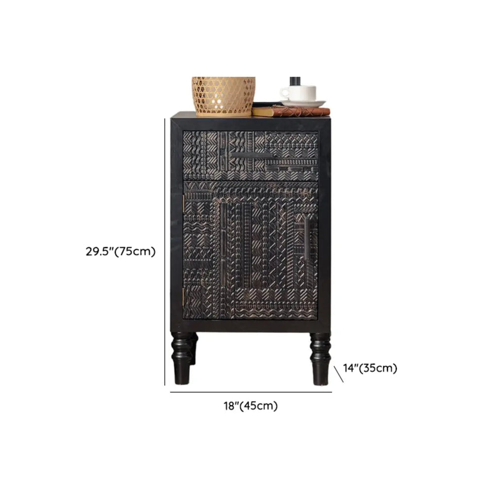 Buffet en bois noir à motif artistique, 3 étagères